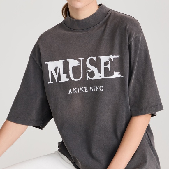 Anine Bing Kids Charcoal T-Shirt with White Print - Picture 1 of 3